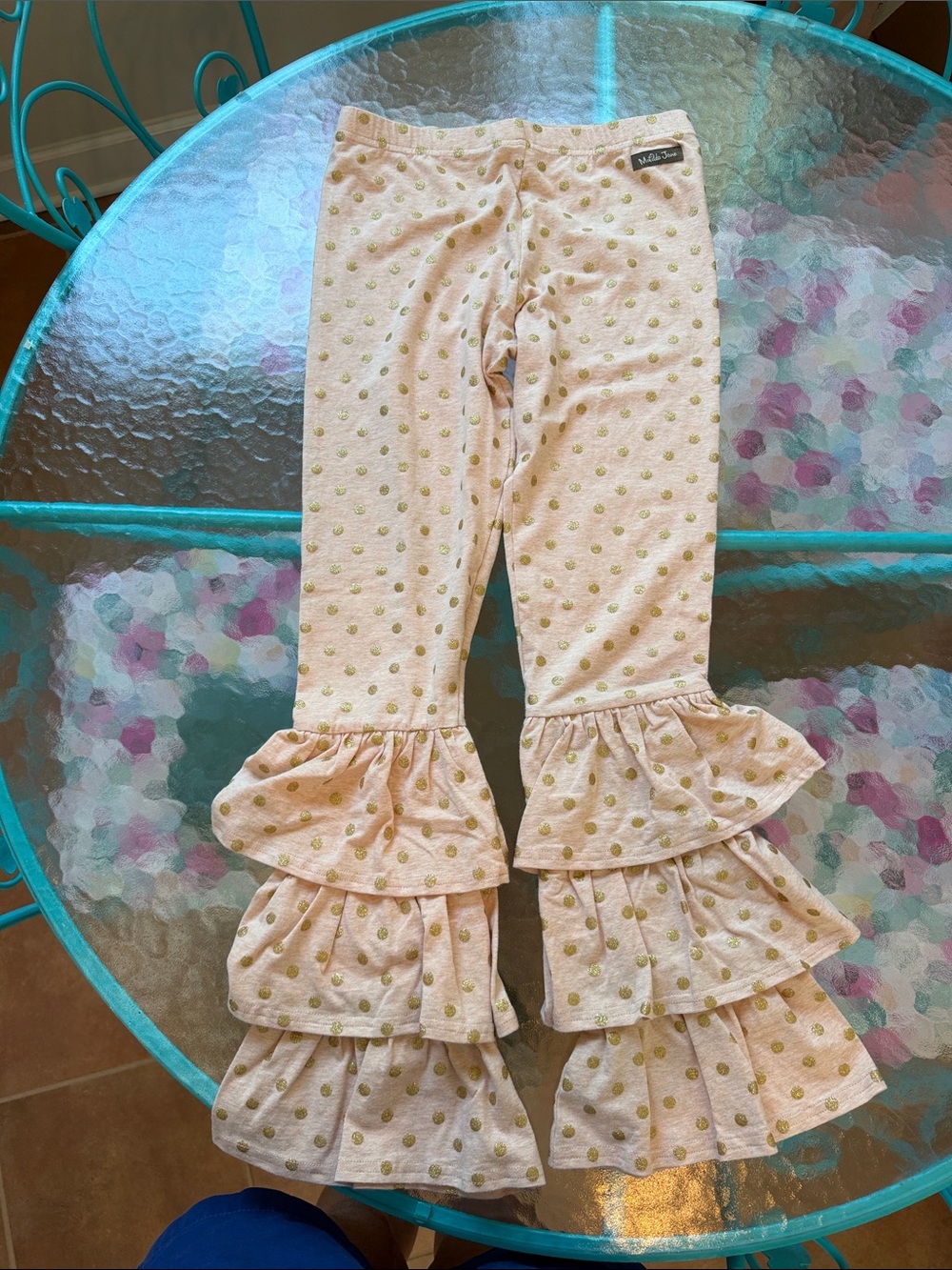 Matilda Jane Blush Pink Leggings with Gold Dots and Triple Ruffles